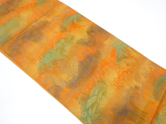 草花・乗馬人物模様織り出し袋帯